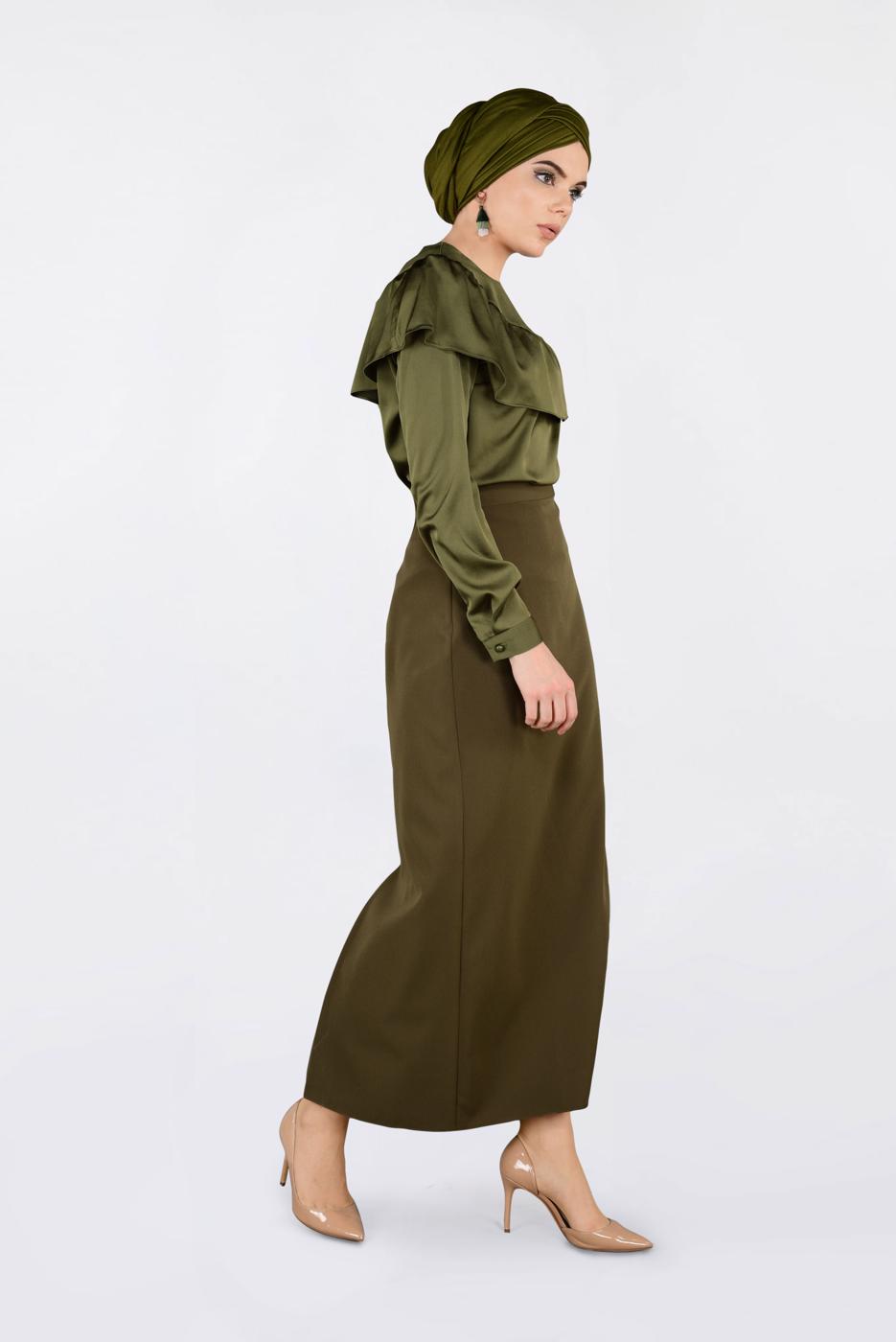 Vêtements hijab KAKI ALVINA BLOUSE RUCHÉE 4202