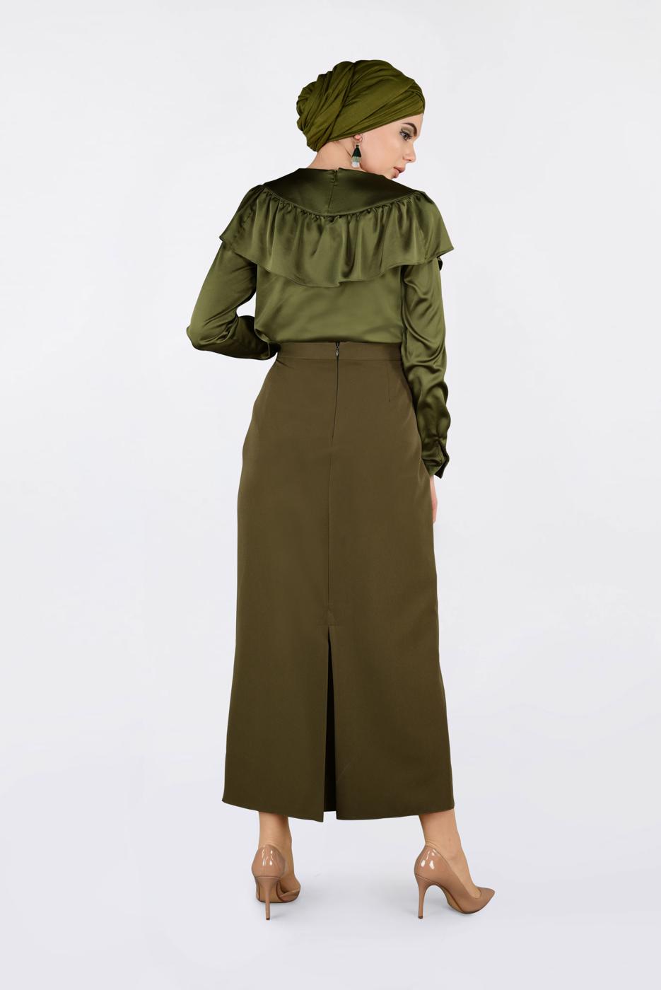 Vêtements hijab KAKI ALVINA BLOUSE RUCHÉE 4202