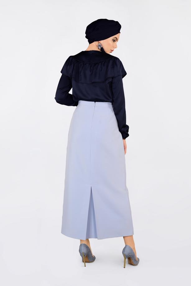 Tesettür giyim LACİVERT ALVİNA FIRFIRLI BLUZ 4202 - TRENDTESETTÜR