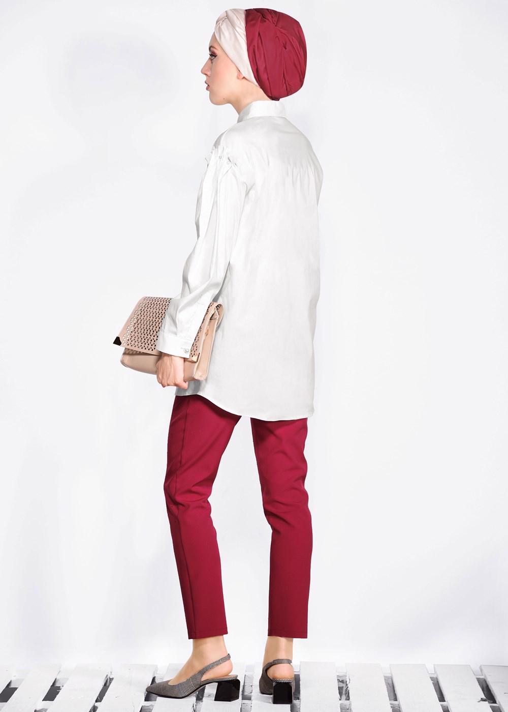 Tesettür giyim BEYAZ ALVİNA GİZLİ DÜĞMELİ BLUZ 4231