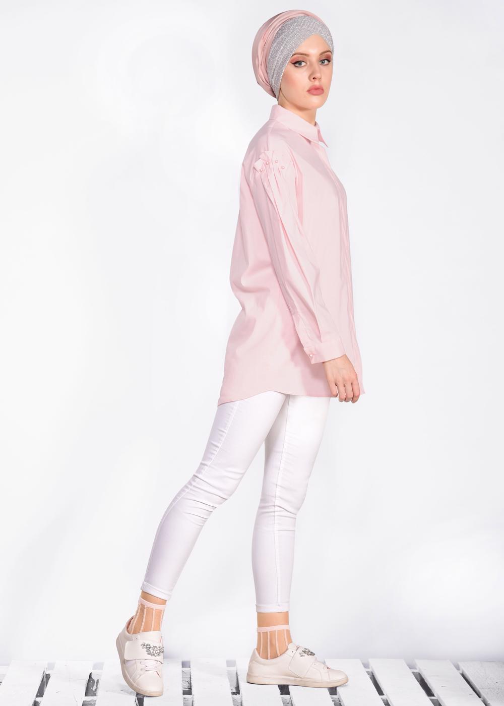 Tesettür giyim PUDRA ALVİNA GİZLİ DÜĞMELİ BLUZ 4231
