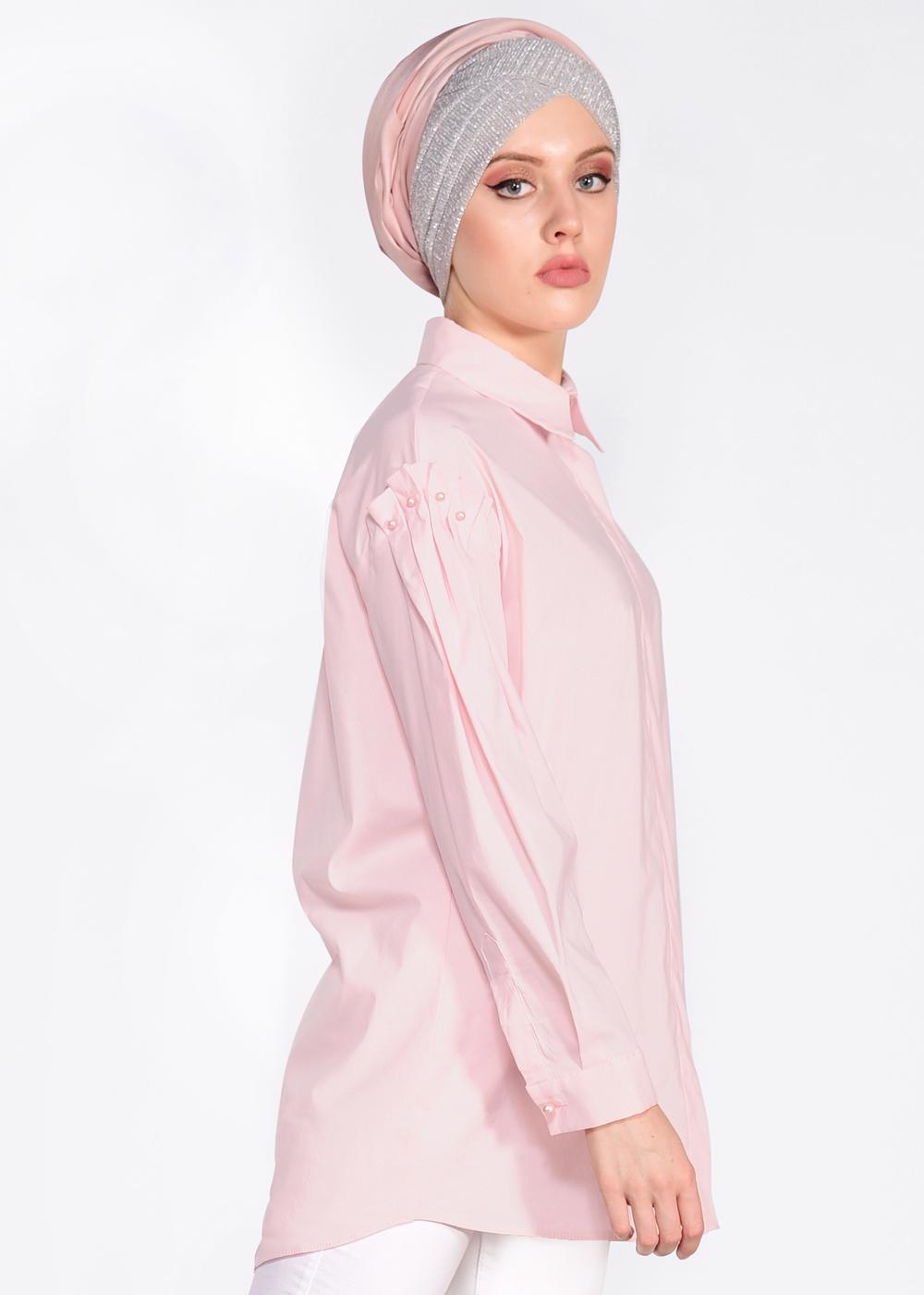 Tesettür giyim PUDRA ALVİNA GİZLİ DÜĞMELİ BLUZ 4231