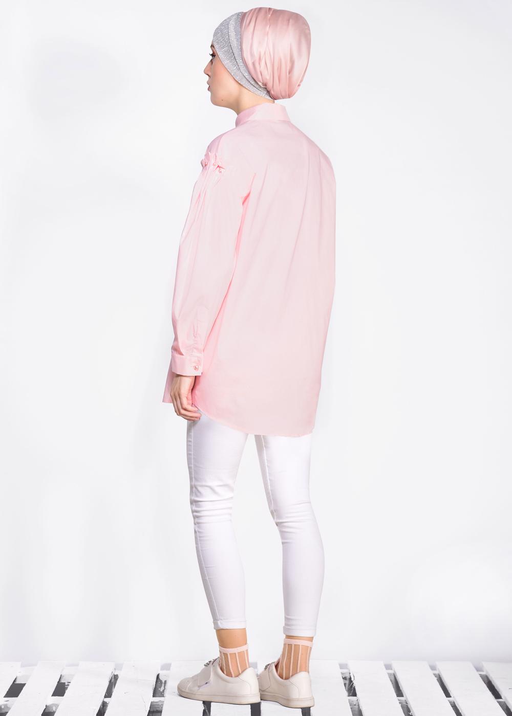 Tesettür giyim PUDRA ALVİNA GİZLİ DÜĞMELİ BLUZ 4231