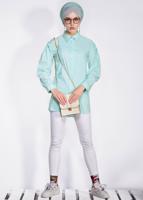 Tesettür giyim YEŞİL ALVİNA GİZLİ DÜĞMELİ BLUZ 4231