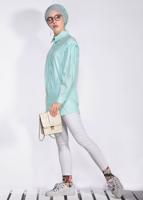 Tesettür giyim YEŞİL ALVİNA GİZLİ DÜĞMELİ BLUZ 4231