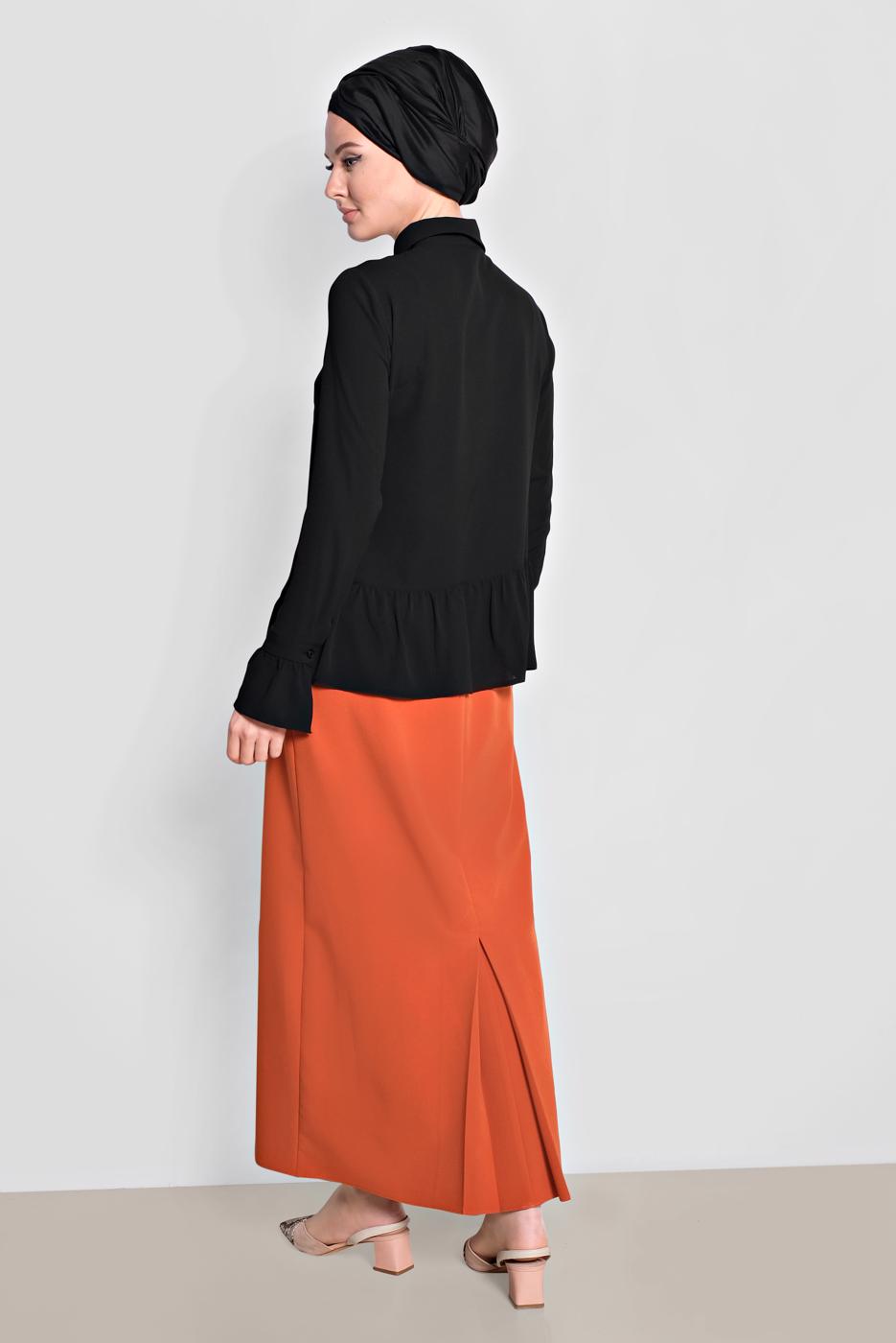 Tesettür giyim SİYAH ALVİNA ETEK UCU FIRFIRLI BLUZ 4234
