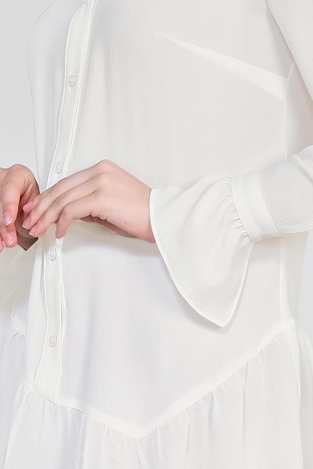 Hijab clothing CREAM ALVINA FLOUNCED-HEM BLOUSE 4234  - TRENDTESETTÜR