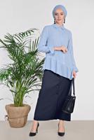 Tesettür giyim MAVİ ALVİNA ETEK UCU FIRFIRLI BLUZ 4234