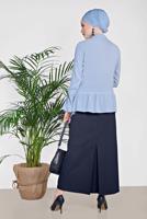Tesettür giyim MAVİ ALVİNA ETEK UCU FIRFIRLI BLUZ 4234