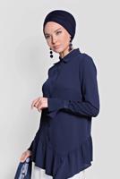 Tesettür giyim LACİVERT ALVİNA ETEK UCU FIRFIRLI BLUZ 4234