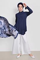 Tesettür giyim LACİVERT ALVİNA ETEK UCU FIRFIRLI BLUZ 4234