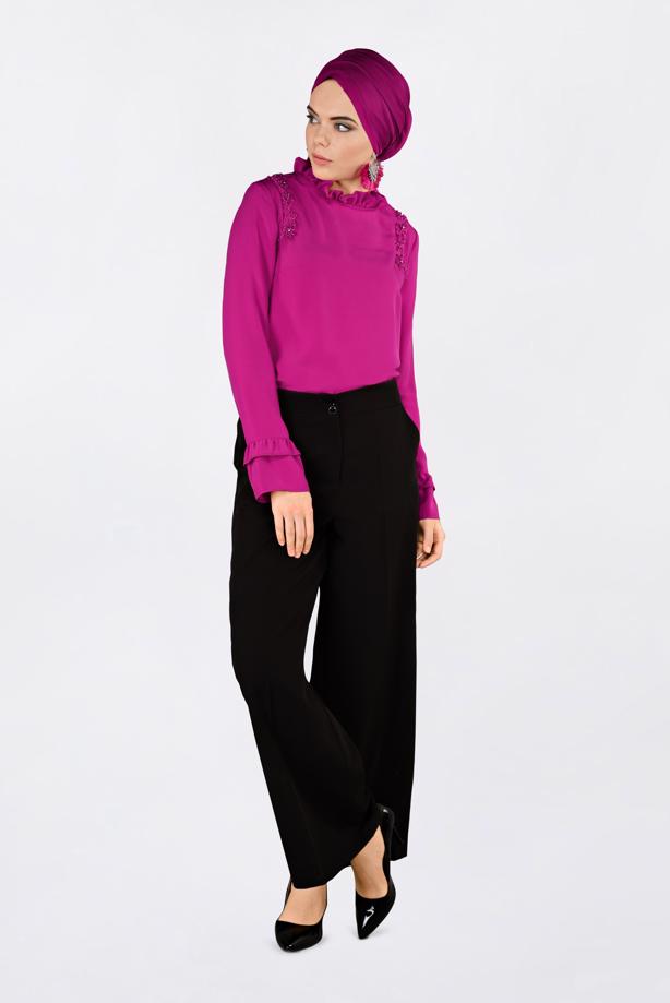 Hijab clothing FUCHSIA ALVINA EMBROIDERED RUFFLED COLLAR BLOUSE T 4336   - TRENDTESETTÜR
