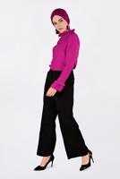 Hijab clothing FUCHSIA ALVINA EMBROIDERED RUFFLED COLLAR BLOUSE T 4336  