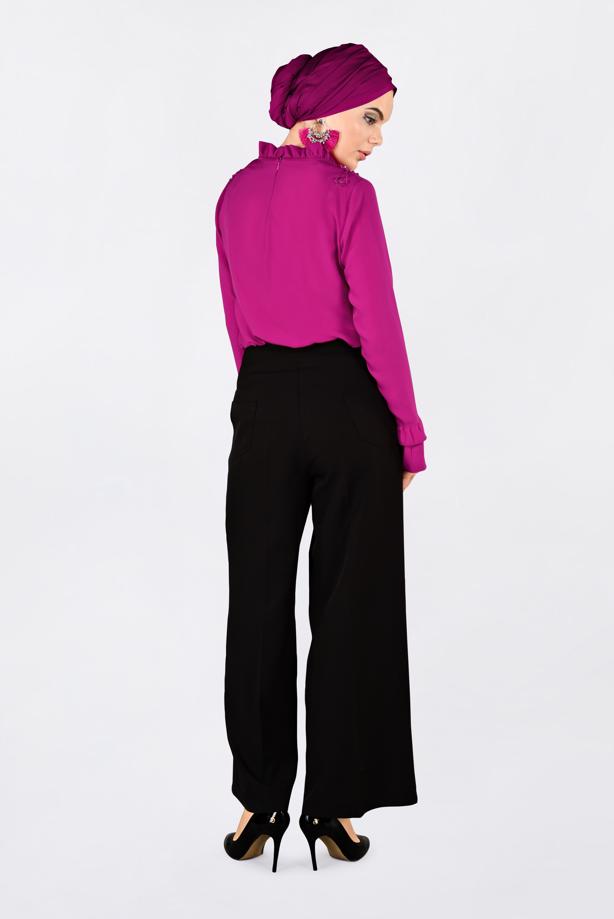 Hijab clothing FUCHSIA ALVINA EMBROIDERED RUFFLED COLLAR BLOUSE T 4336   - TRENDTESETTÜR