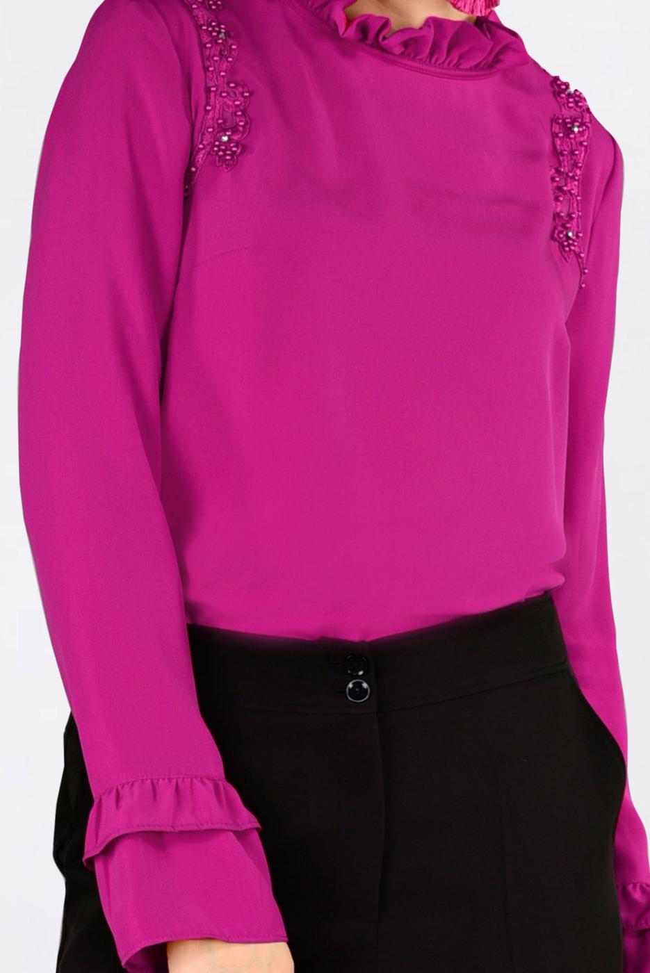 Hijab clothing FUCHSIA ALVINA EMBROIDERED RUFFLED COLLAR BLOUSE T 4336  