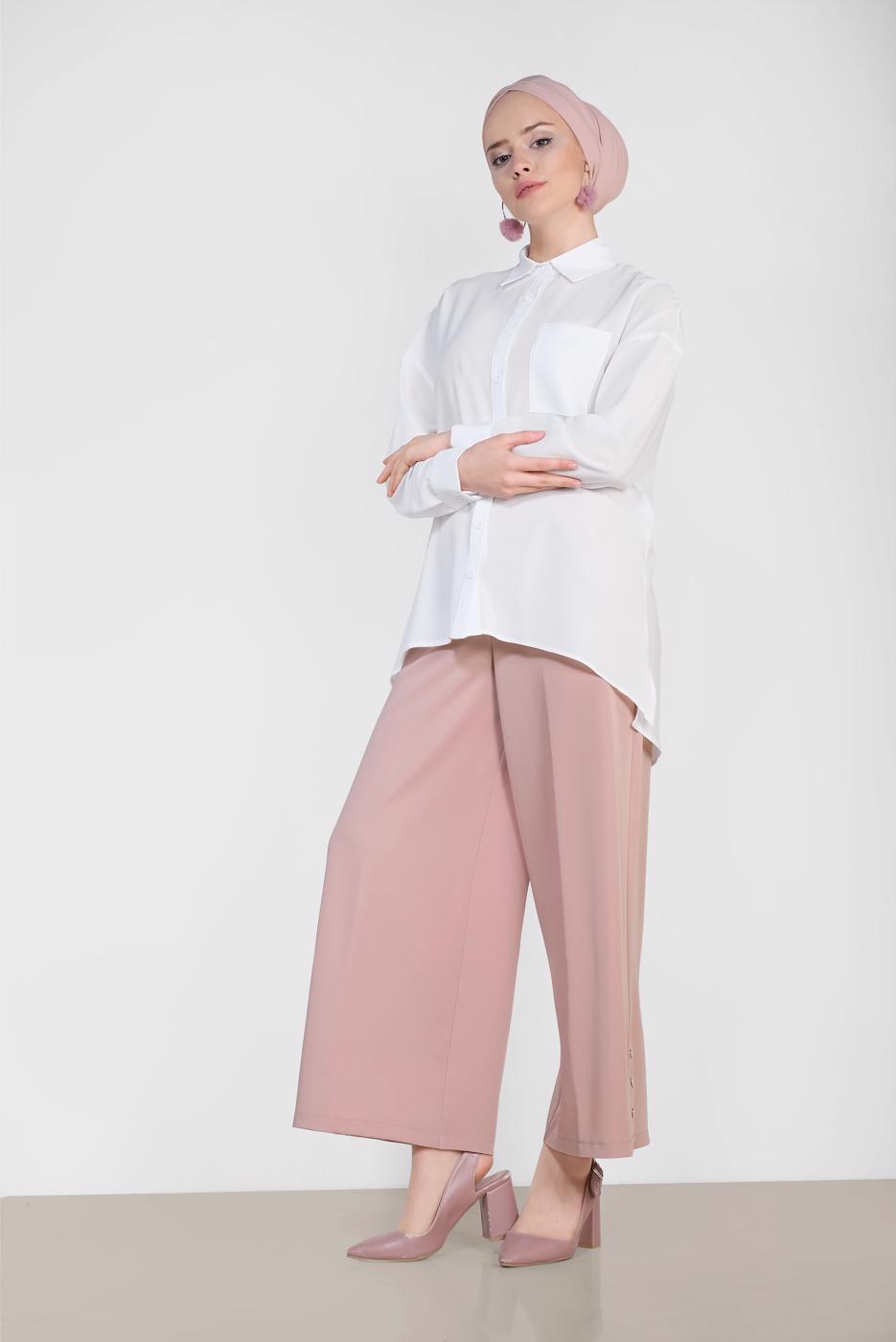 Tesettür giyim KREM ALVİNA KLASİK KESİM BLUZ 4886