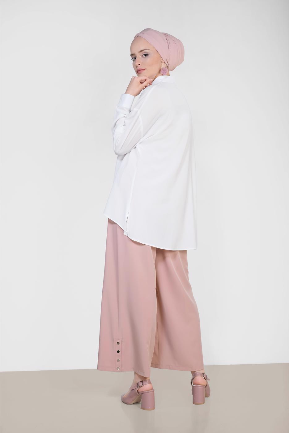 Tesettür giyim KREM ALVİNA KLASİK KESİM BLUZ 4886