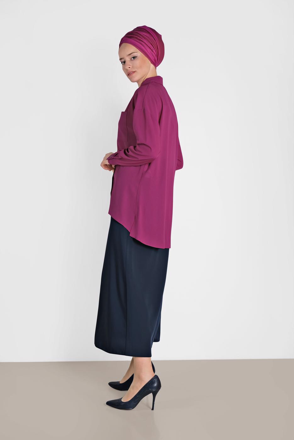 Tesettür giyim MOR ALVİNA KLASİK KESİM BLUZ 4886