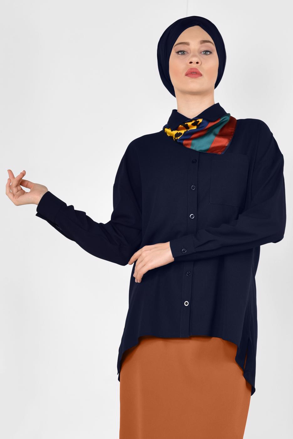 Tesettür giyim LACİVERT ALVİNA KLASİK KESİM BLUZ 4886