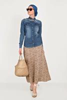 Tesettür giyim MAVİ ALVİNA ÇITÇIT DÜĞMELİ DENİM BLUZ 4956