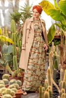 Tesettür giyim KAHVE ALVİNA MİX DESENLİ ELBİSE 4104