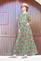 Tesettür giyim YEŞİL ALVİNA MİX DESENLİ ELBİSE 4104