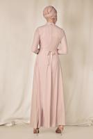 Tesettür giyim PUDRA ALVİNA FLORAL DESENLİ BELİ KUŞAKLI ELBİSE 4144