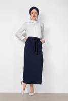 Tesettür giyim LACİVERT ALVİNA BEL KISMI KUŞAKLI ETEK 6372