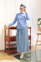 Tesettür giyim MAVİ ALVİNA BEL KISMI KUŞAKLI ETEK 6372