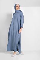 Tesettür giyim MAVİ FERMUARLI DENİM FERACE 27106