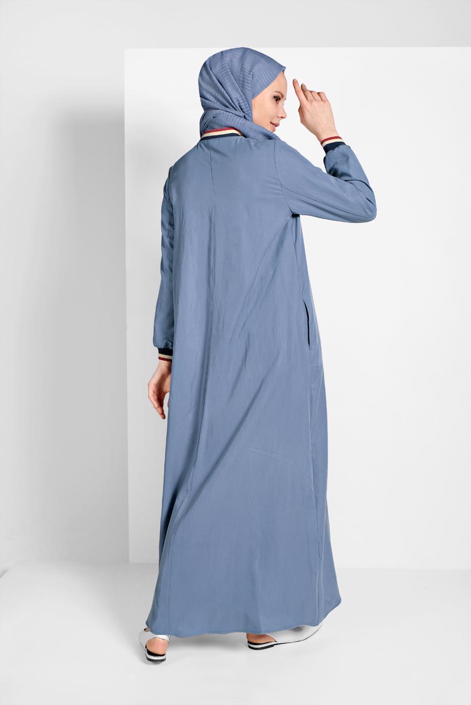 Tesettür giyim MAVİ FERMUARLI DENİM FERACE 27106
