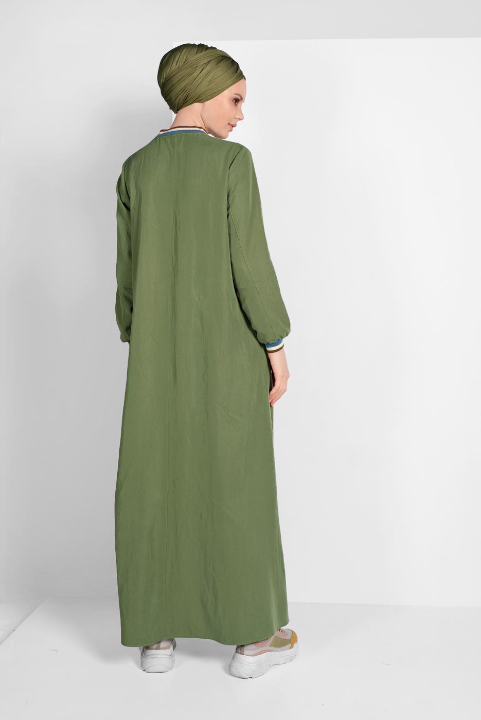 Tesettür giyim YEŞİL FERMUARLI DENİM FERACE 27106