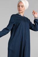Hijab clothing NAVY BLUE ZIPPED MANDARIN COLLAR TOPCOAT  27106
