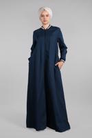 Hijab clothing NAVY BLUE ZIPPED MANDARIN COLLAR TOPCOAT  27106