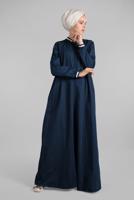 Hijab clothing NAVY BLUE ZIPPED MANDARIN COLLAR TOPCOAT  27106