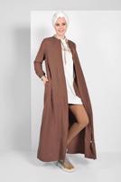 Hijab clothing BROWN ZIPPED MANDARIN COLLAR TOPCOAT  27106