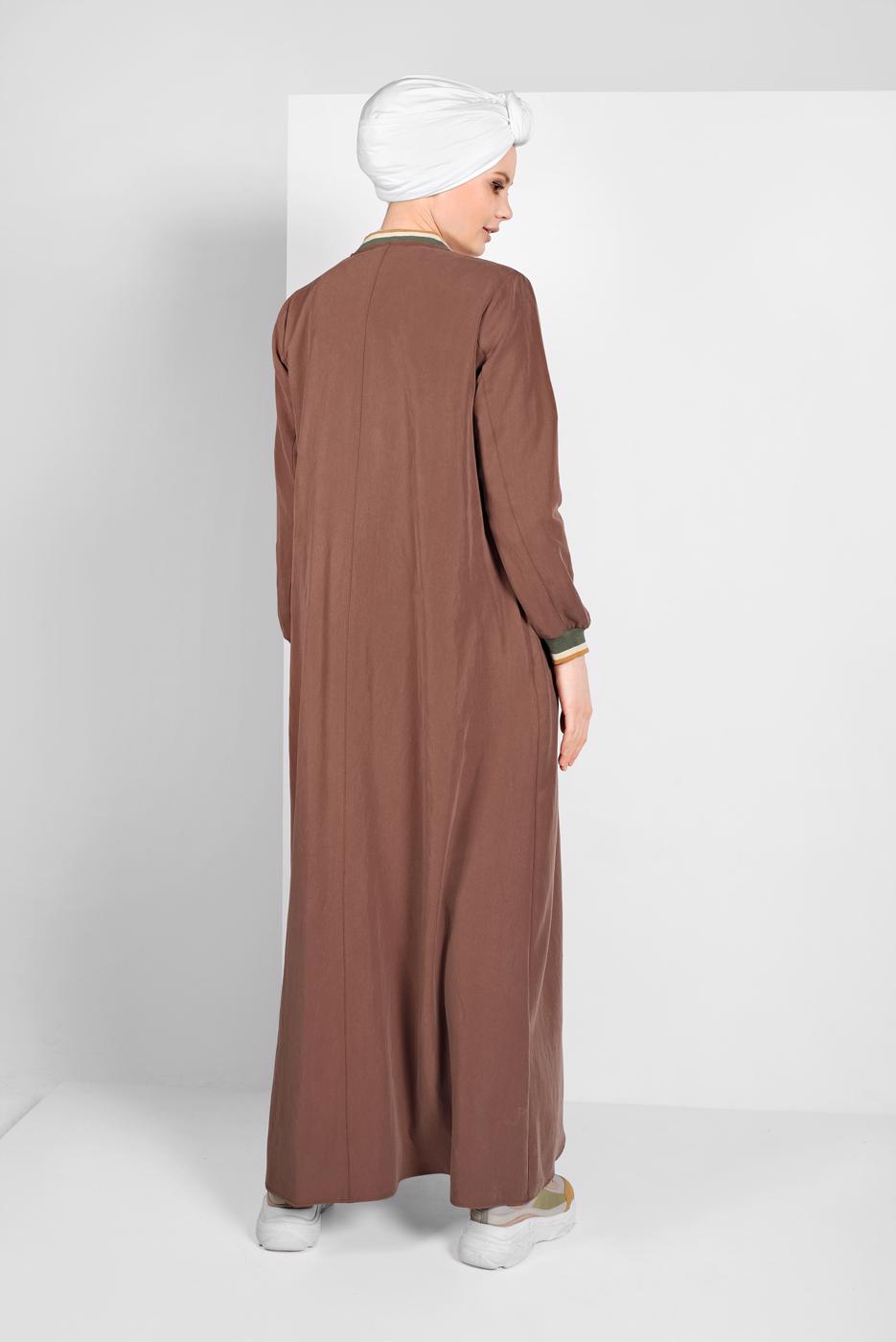 Hijab clothing BROWN ZIPPED MANDARIN COLLAR TOPCOAT  27106