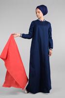 Tesettür giyim LACİVERT FERMUARLI DENİM FERACE 27106