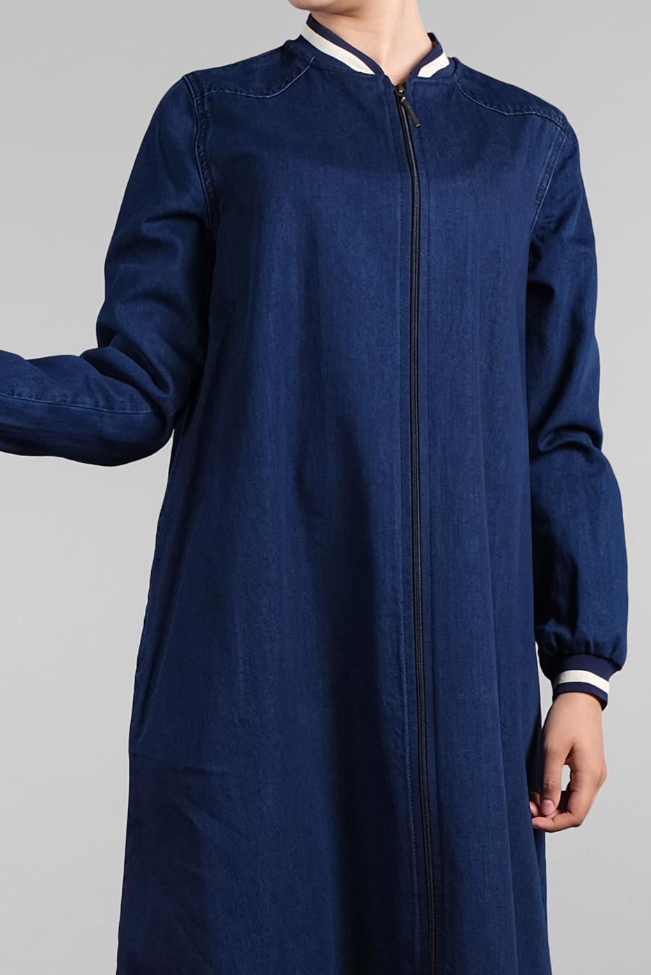 Tesettür giyim LACİVERT FERMUARLI DENİM FERACE 27106