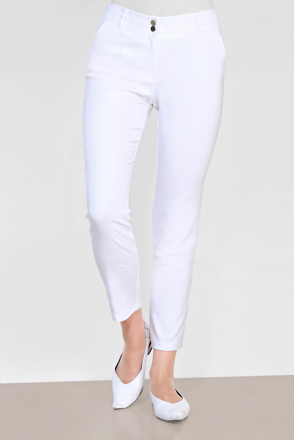 Tesettür giyim BEYAZ ALVİNA KLASİK KESİM PANTOLON 7554