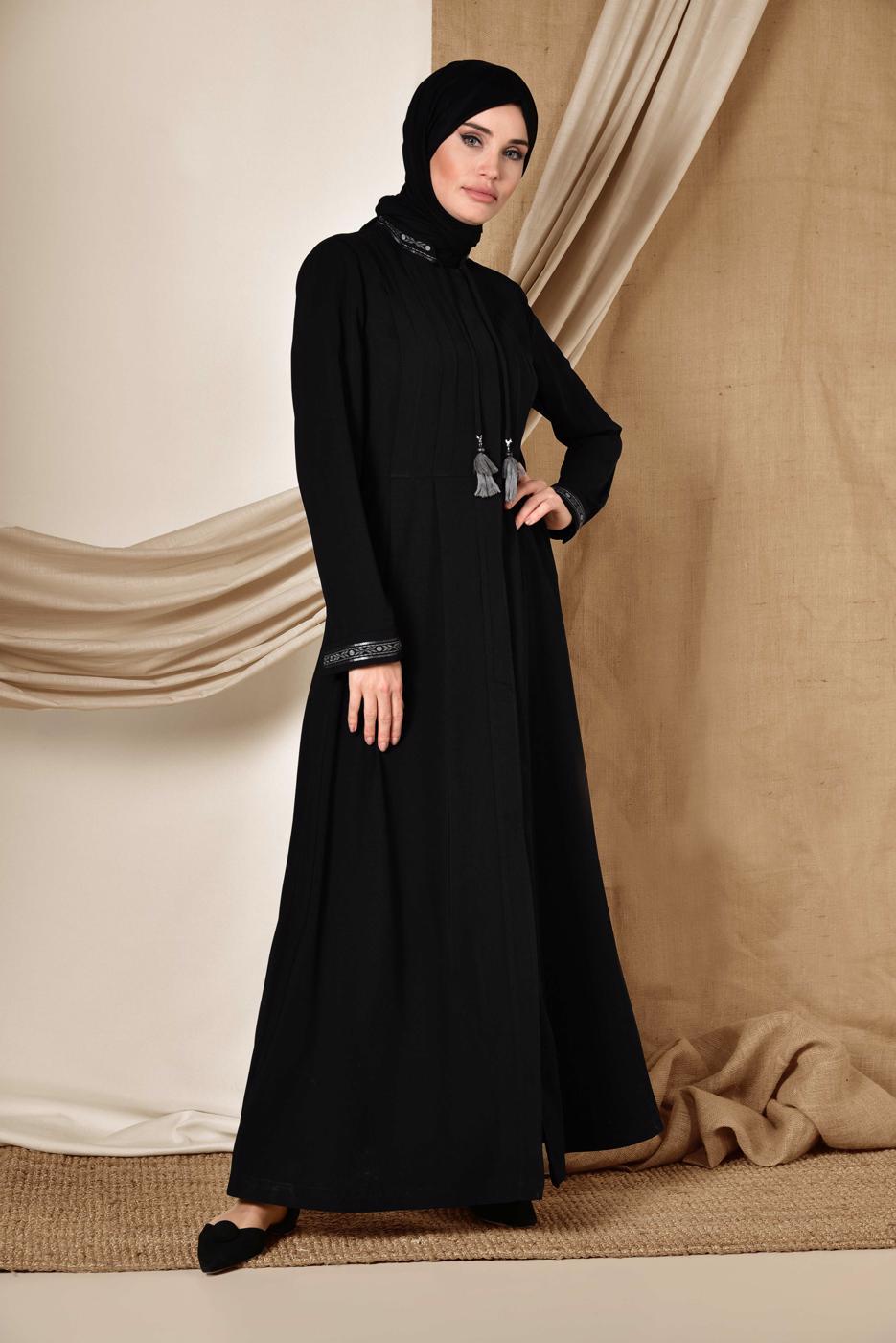 Vêtements hijab NOIR ALVINA PARDESSUS BRODÉ 1424