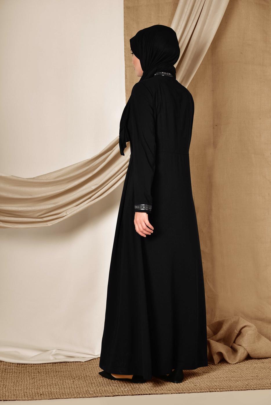 Vêtements hijab NOIR ALVINA PARDESSUS BRODÉ 1424