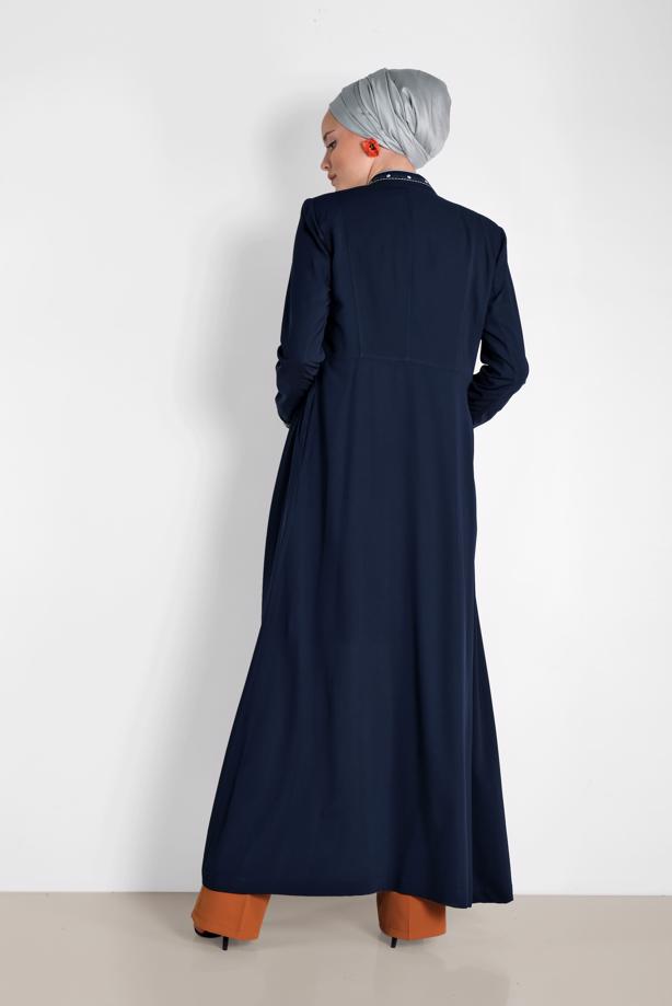 Hijab clothing NAVY BLUE ALVINA EMBROIDERED TOPCOAT 1424  - TRENDTESETTÜR