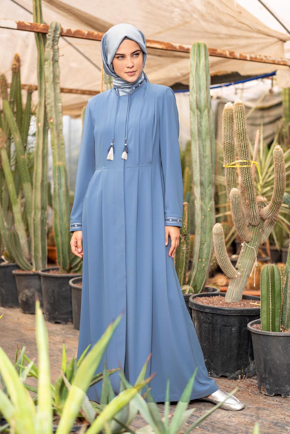 Vêtements hijab VERT ALVINA PARDESSUS BRODÉ 1424 