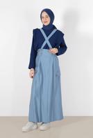 Tesettür giyim MAVİ ALVİNA CEP DETAYLI DÜĞMELİ SALOPET 4478
