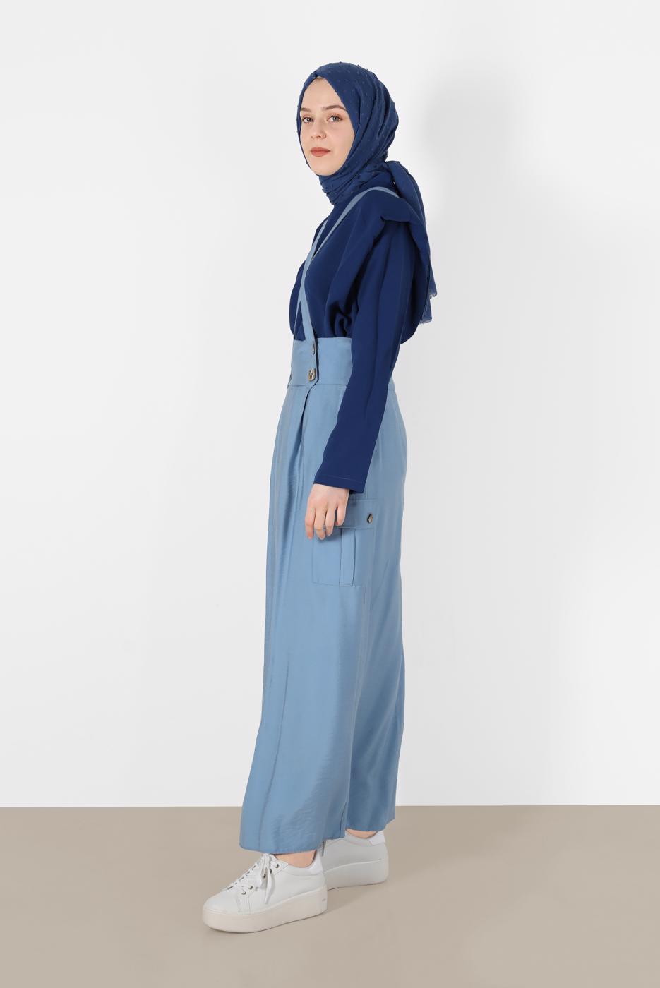 Tesettür giyim MAVİ ALVİNA CEP DETAYLI DÜĞMELİ SALOPET 4478