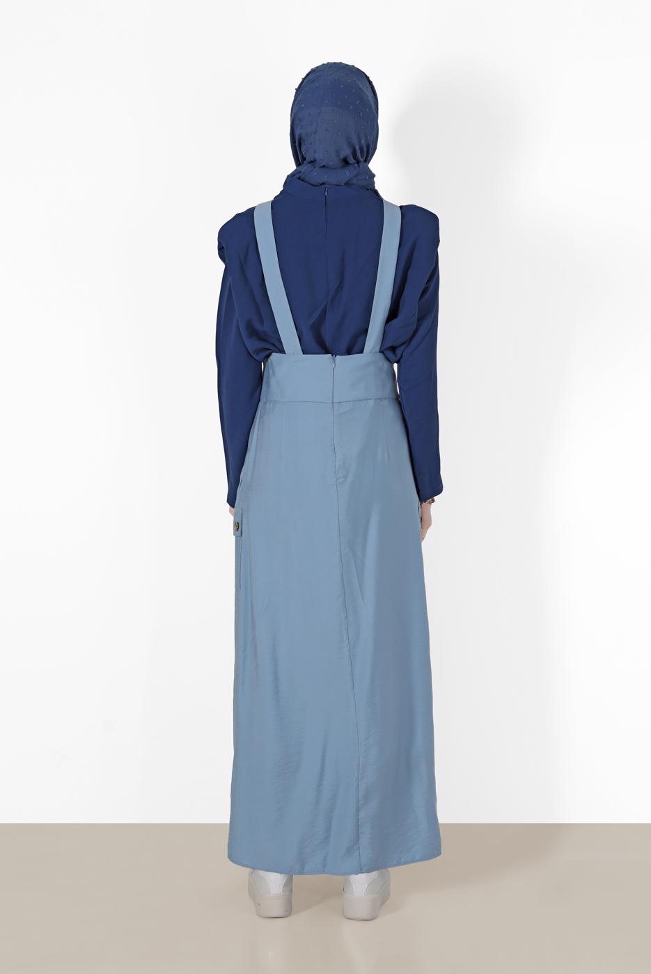 Tesettür giyim MAVİ ALVİNA CEP DETAYLI DÜĞMELİ SALOPET 4478