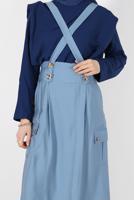 Tesettür giyim MAVİ ALVİNA CEP DETAYLI DÜĞMELİ SALOPET 4478