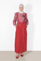 Tesettür giyim KIRMIZI ALVİNA CEP DETAYLI DÜĞMELİ SALOPET 4478