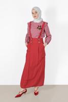 Tesettür giyim KIRMIZI ALVİNA CEP DETAYLI DÜĞMELİ SALOPET 4478